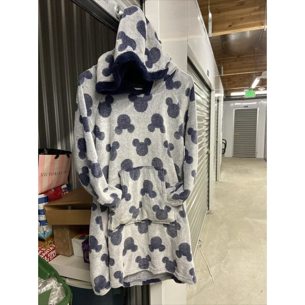 Disney Mickey Mouse Silhouette Blue Plush Hooded Nightgown Size M - Picture 3 of 16